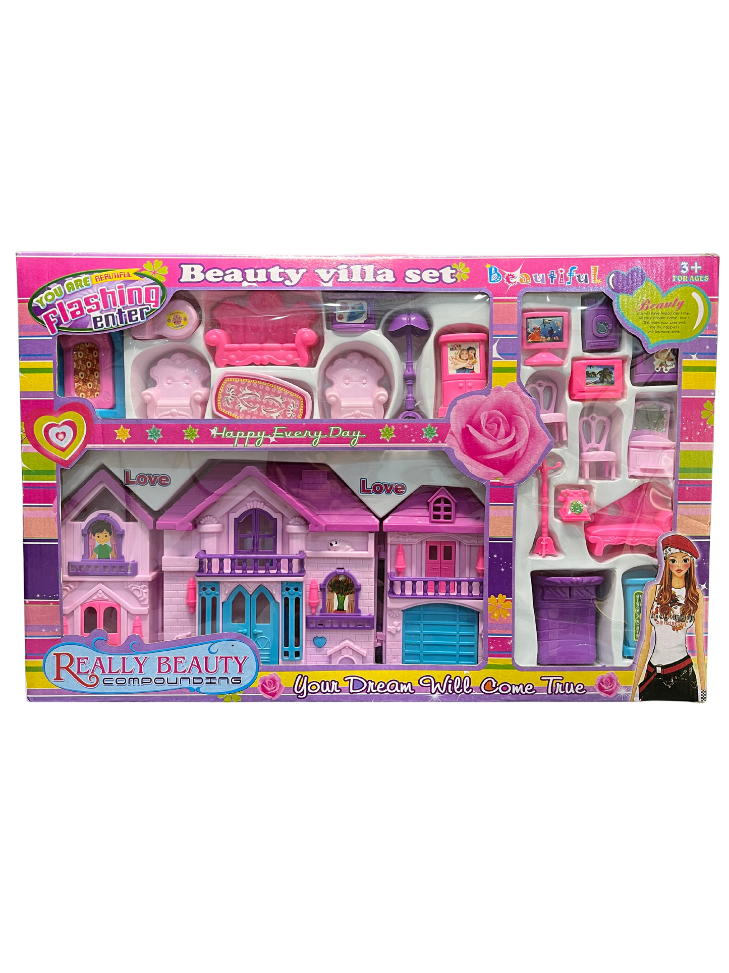 Beauty Villa Doll House for Girls – Lovely Pink Playset with Accessories