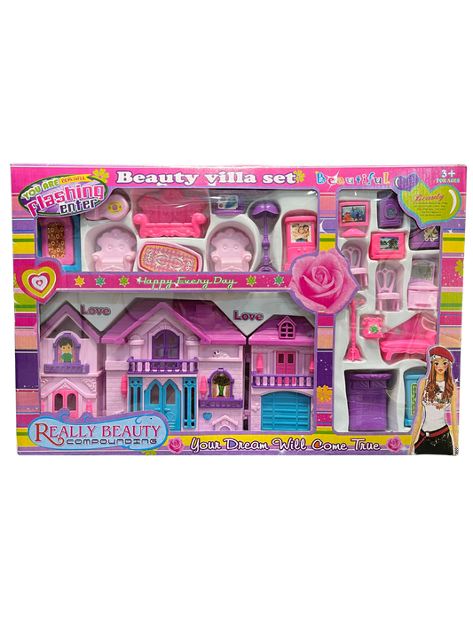 Beauty Villa Doll House for Girls – Lovely Pink Playset with Accessories
