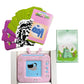 Pink talking flash cards learning toy with colorful educational cards and animal illustrations