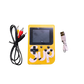Yellow SUP Game Box handheld console with screen, control buttons, USB charging cable, and AV cable